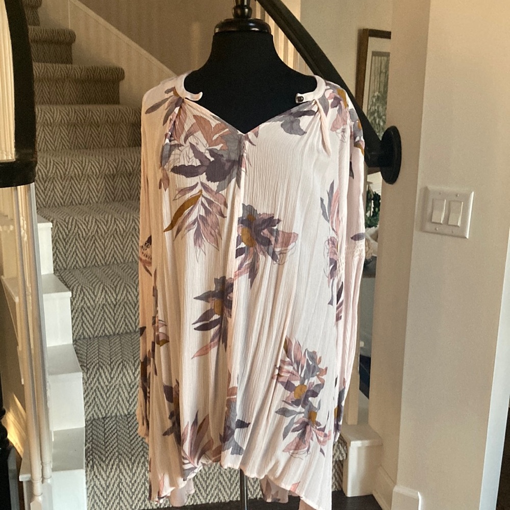 Free People electric orchid print swing long sleeve tunic/ dress